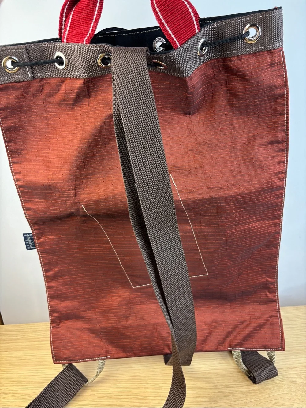 Australian Designer Ronald Fürst Dark Red Backpack Brown Accents NWOT